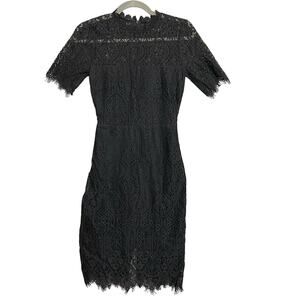 Lulus Black Lace Overlay Cut Out Midi Short Sleeves Dress Size XS